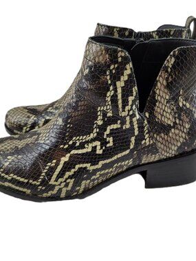 Vionic Ankle Boots Women's 7 Brown Clara Boa Snakeskin Side Zip Booties Heel
